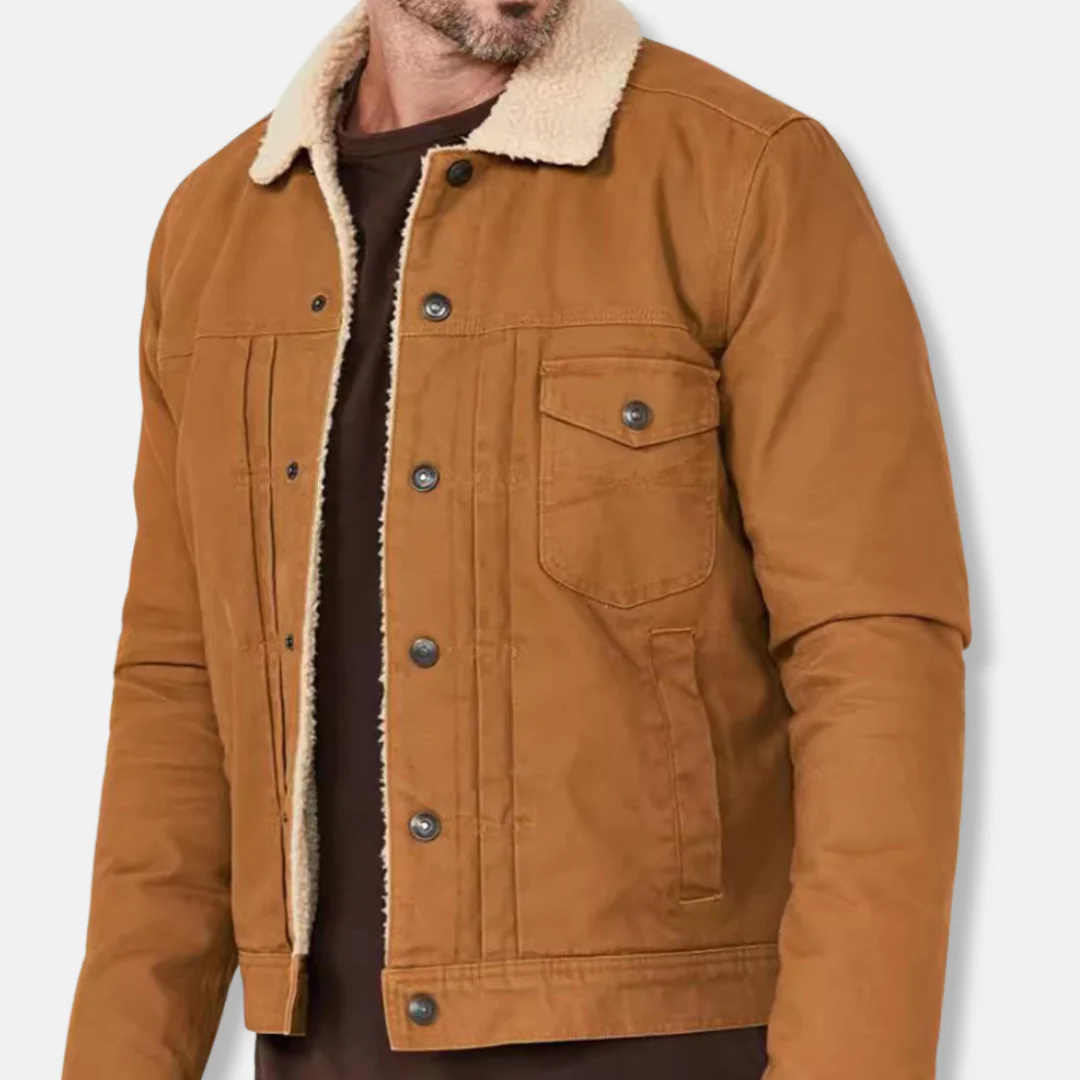 Men’s Trucker Jacket – Relaxed Fit – Sherpa Collar – Button Front – Durable Cotton - Image 4