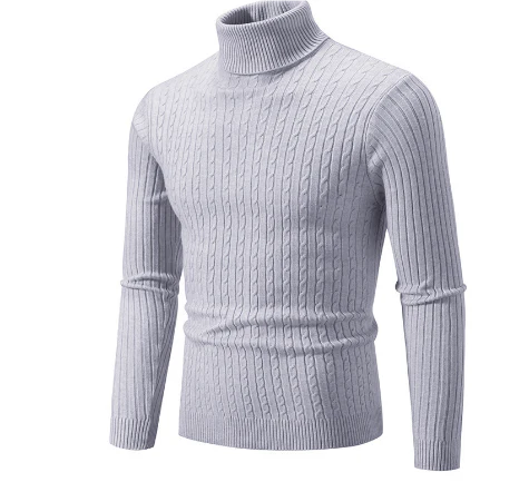 Men’s Turtleneck Sweater – Slim Fit – Wool – Cable Knit – Ribbed Collar and Cuffs - Image 3