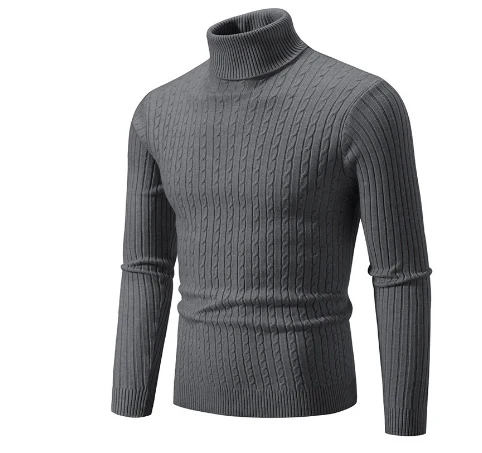 Men’s Turtleneck Sweater – Slim Fit – Wool – Cable Knit – Ribbed Collar and Cuffs - Image 4