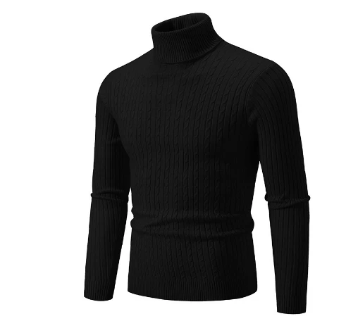 Men’s Turtleneck Sweater – Slim Fit – Wool – Cable Knit – Ribbed Collar and Cuffs - Image 5