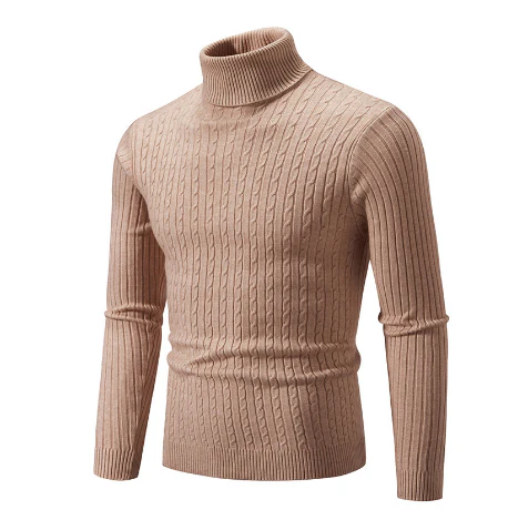 Men’s Turtleneck Sweater – Slim Fit – Wool – Cable Knit – Ribbed Collar and Cuffs - Image 6