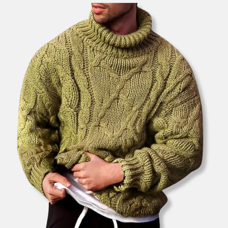 Men’s Turtleneck Sweater – Wool Blend – Relaxed Fit – Cable Knit – Ribbed Hem - Image 3
