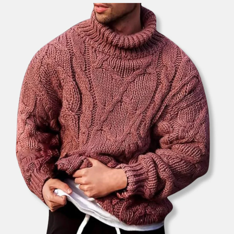 Men’s Turtleneck Sweater – Wool Blend – Relaxed Fit – Cable Knit – Ribbed Hem - Image 4