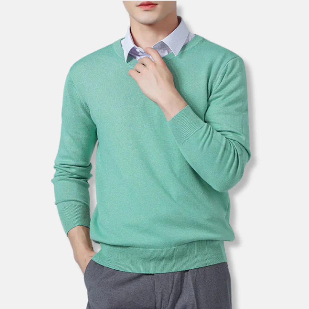 Men’s V-neck Sweatshirt – Relaxed Fit – Fine Gauge Knit – Ribbed Trim – Long Sleeve - Image 3
