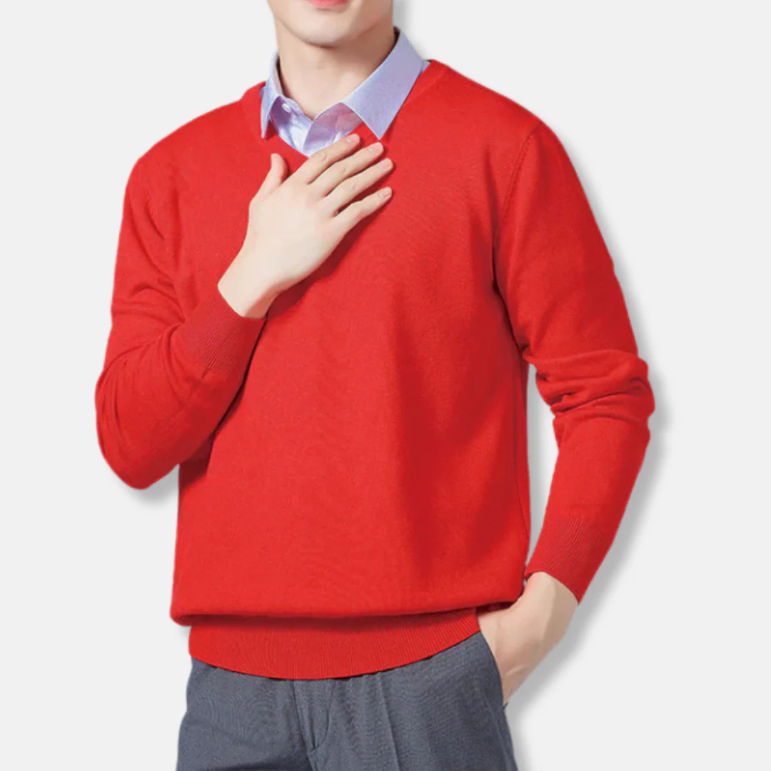 Men’s V-neck Sweatshirt – Relaxed Fit – Fine Gauge Knit – Ribbed Trim – Long Sleeve - Image 4