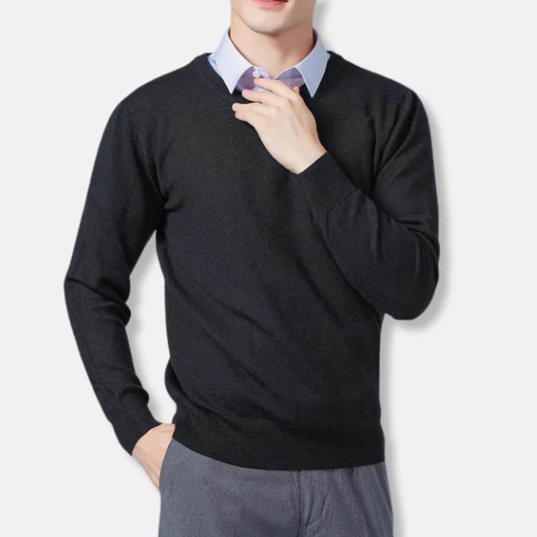 Men’s V-neck Sweatshirt – Relaxed Fit – Fine Gauge Knit – Ribbed Trim – Long Sleeve - Image 5
