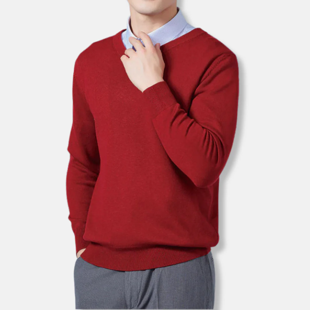 Men’s V-neck Sweatshirt – Relaxed Fit – Fine Gauge Knit – Ribbed Trim – Long Sleeve - Image 6