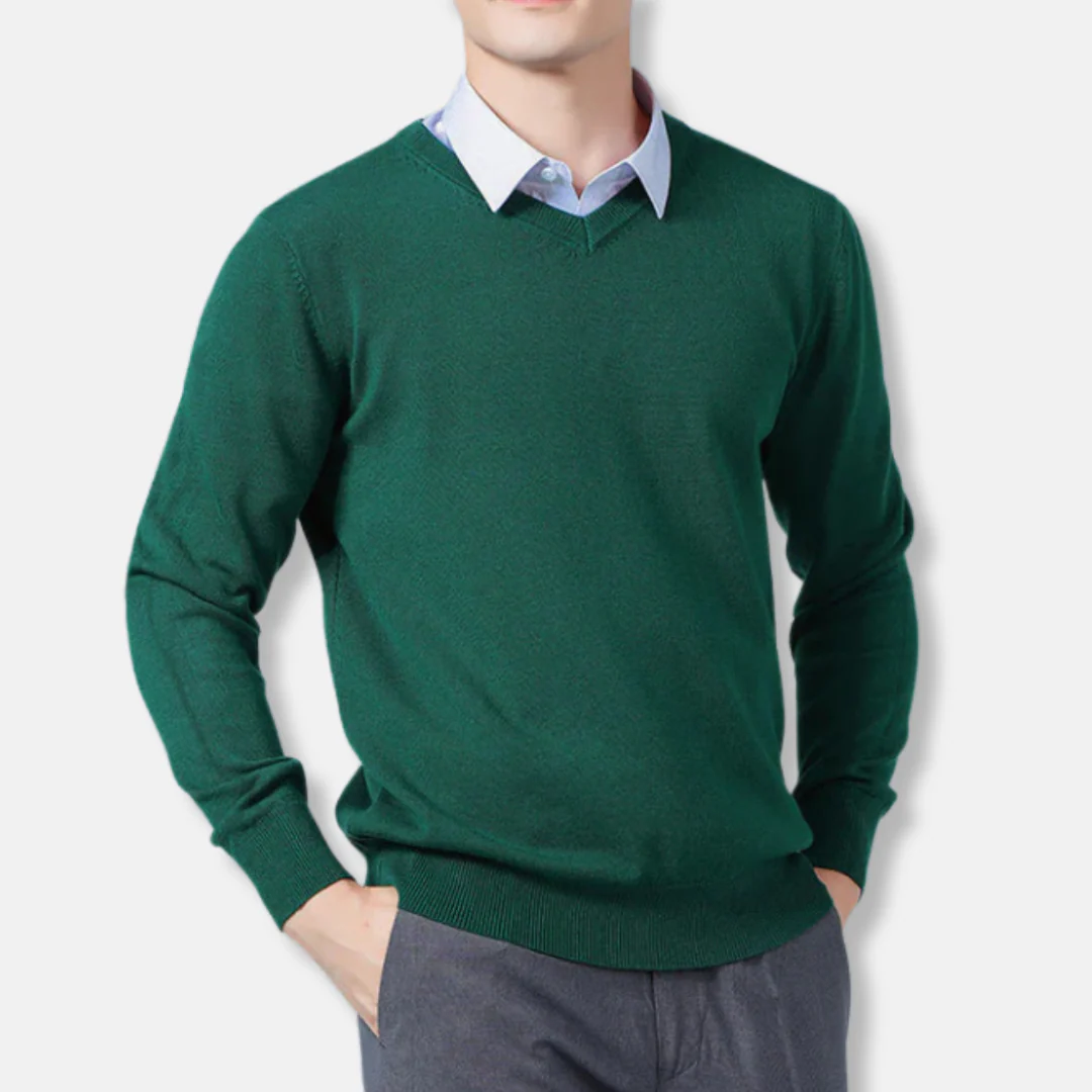 Men’s V-neck Sweatshirt – Relaxed Fit – Fine Gauge Knit – Ribbed Trim – Long Sleeve - Image 7