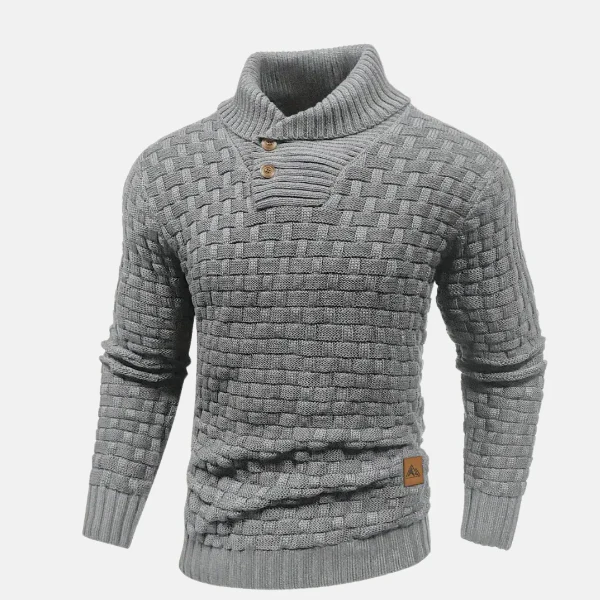 Men's Sweater – Wool Knit – Regular Fit – Shawl Collar – Button Neck – Long Sleeve - Image 3