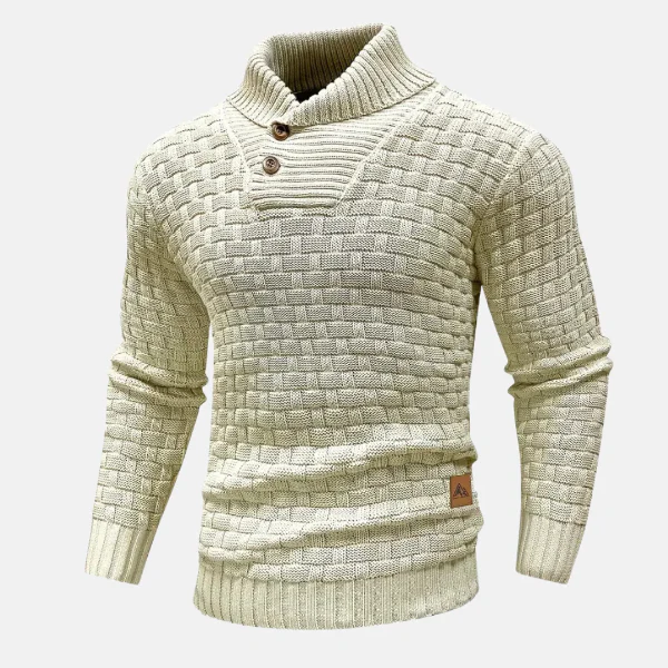 Men's Sweater – Wool Knit – Regular Fit – Shawl Collar – Button Neck – Long Sleeve - Image 4
