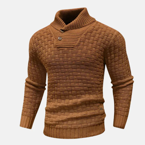 Men's Sweater – Wool Knit – Regular Fit – Shawl Collar – Button Neck – Long Sleeve - Image 5