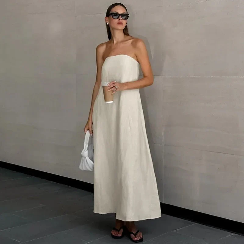 Mia Dress | Strapless Linen Maxi Dress
