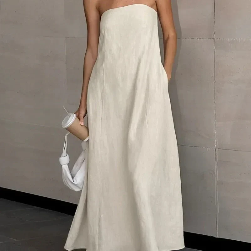 Mia Dress | Strapless Linen Maxi Dress - Image 3