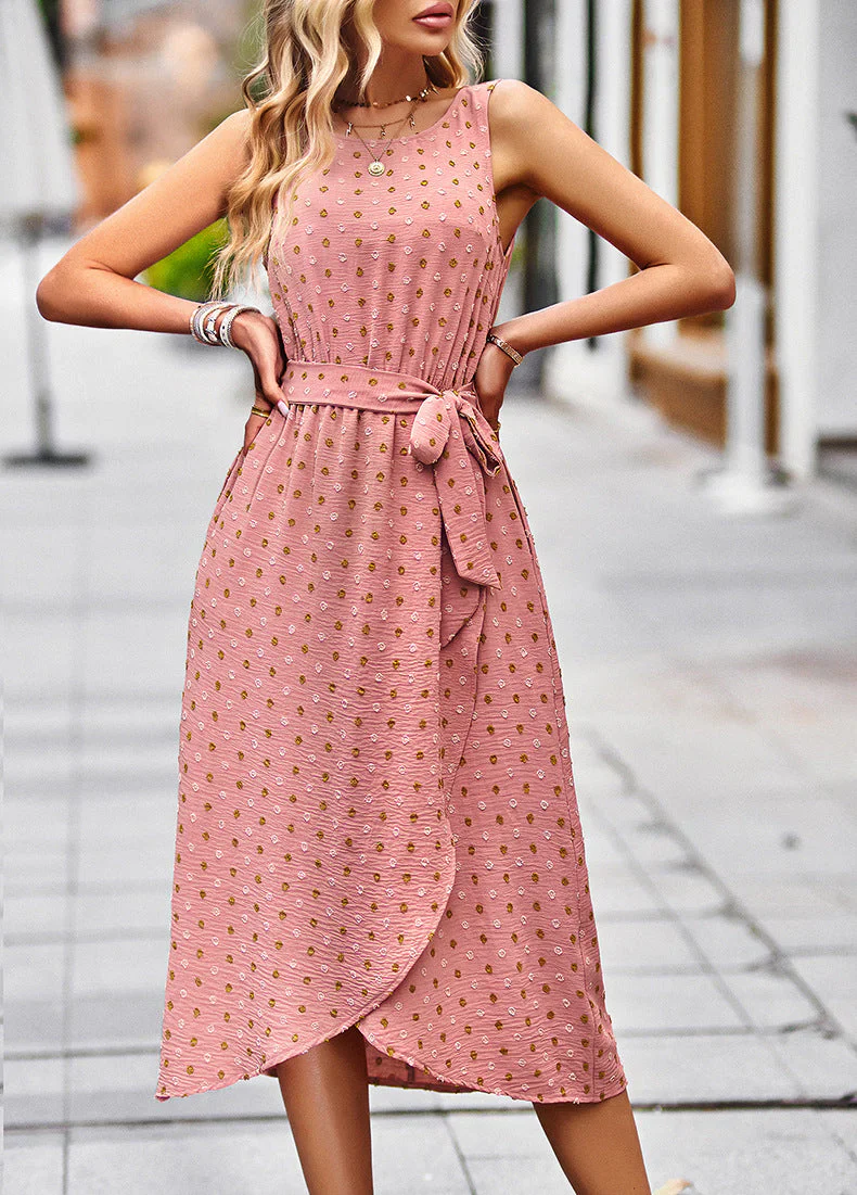 Mica Dress | Sleeveless Pink Midi Dress With Dots - Image 3