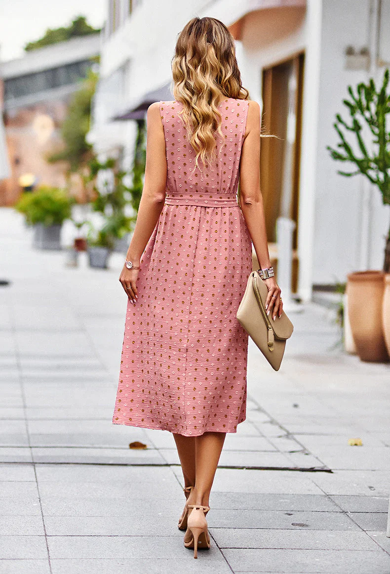 Mica Dress | Sleeveless Pink Midi Dress With Dots - Image 5
