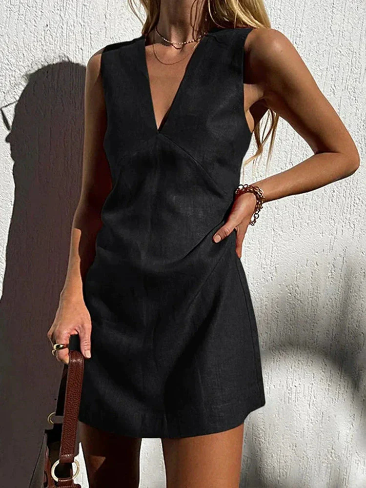 Michaela Dress | Elegant Sleeveless V-Neck Mini Dress - Image 2