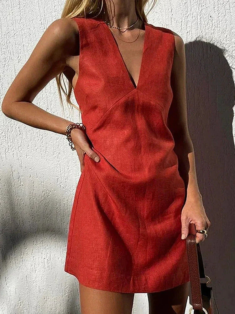 Michaela Dress | Elegant Sleeveless V-Neck Mini Dress - Image 3