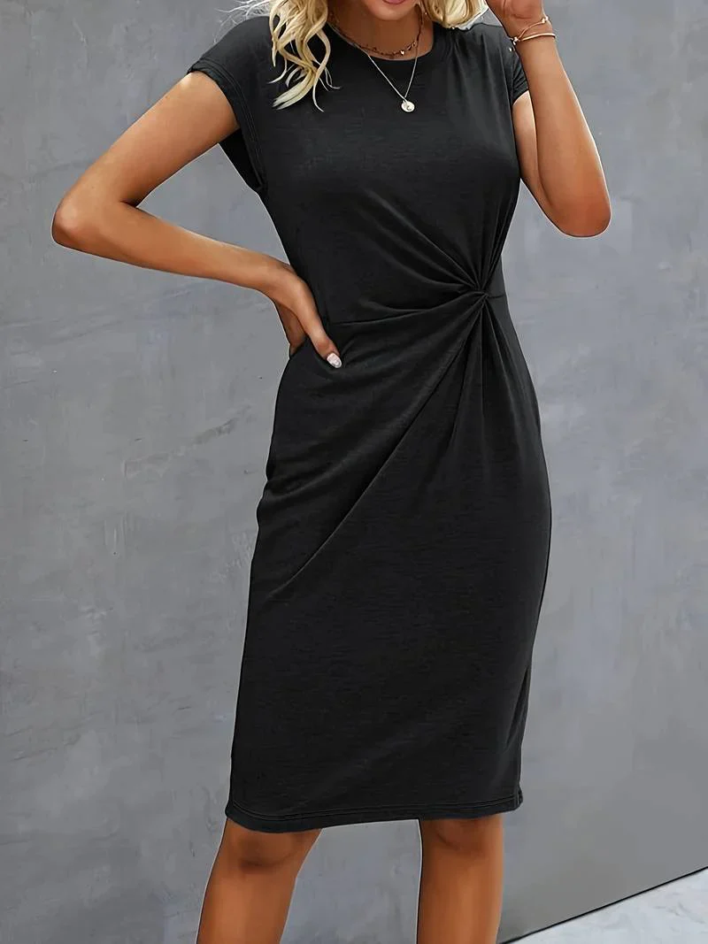 Michelle Black Midi Dress With Twisted Front - Image 2