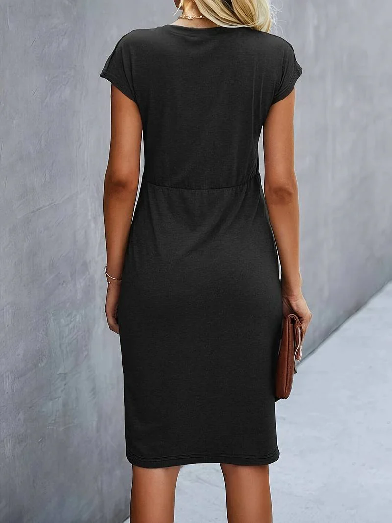 Michelle Black Midi Dress With Twisted Front - Image 3