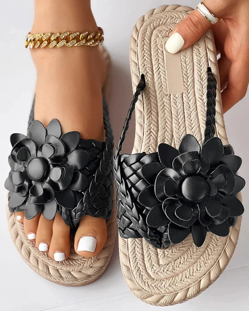 Mina Sandals Floral Braided Strap Woven Textured Sole Sandals - Image 2