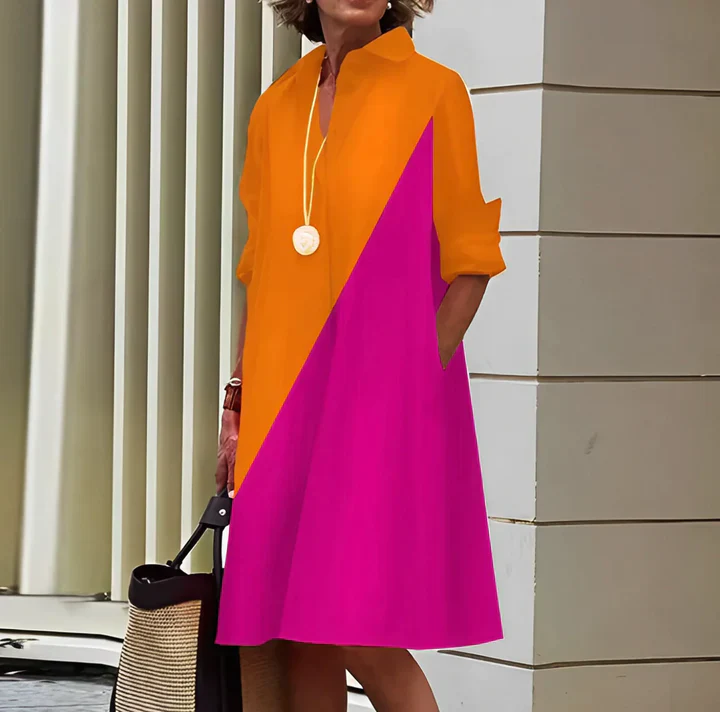Misty Dress| Solid Color Long Sleeve Button-Down Polo Dress - Image 4