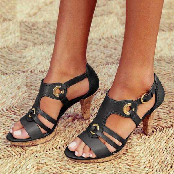 Monika Sandals | Open-Toe Adjustable Buckle Medium Heel Sandals - Image 2