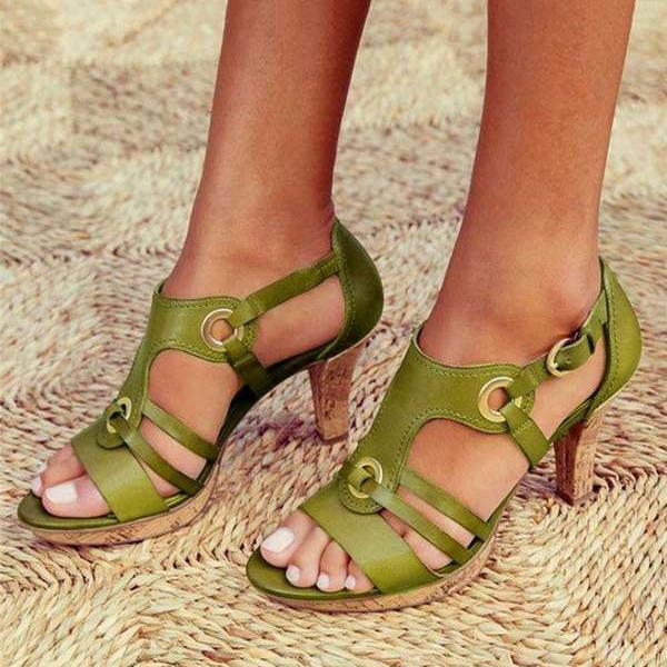 Monika Sandals | Open-Toe Adjustable Buckle Medium Heel Sandals - Image 3
