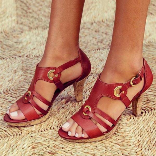 Monika Sandals | Open-Toe Adjustable Buckle Medium Heel Sandals - Image 4