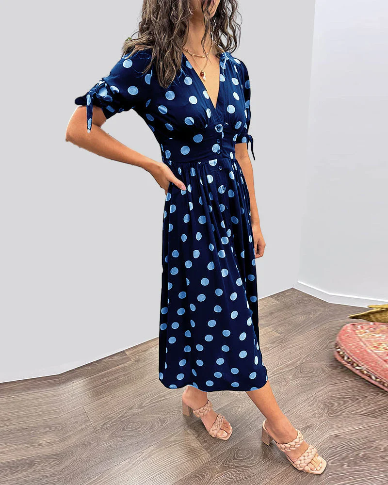 Myla Dress | A-Line Fit Polka Dots Midi Dress - Image 2