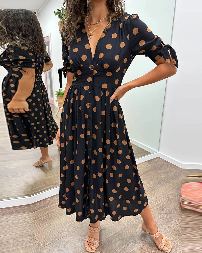 Myla Dress | A-Line Fit Polka Dots Midi Dress - Image 3