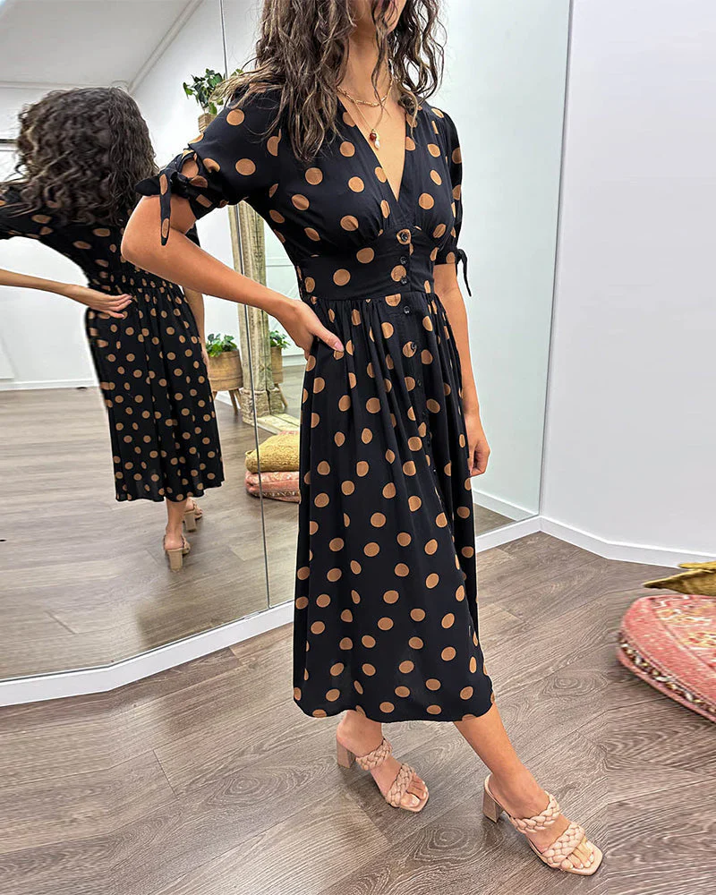 Myla Dress | A-Line Fit Polka Dots Midi Dress - Image 4