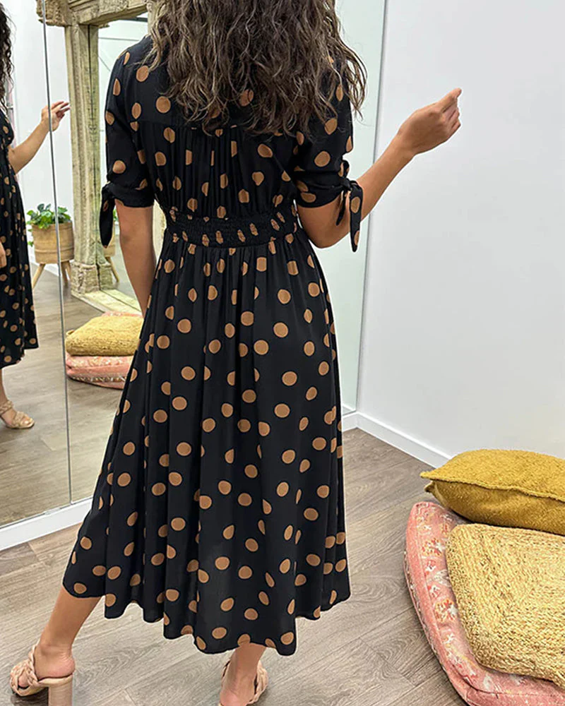 Myla Dress | A-Line Fit Polka Dots Midi Dress - Image 5