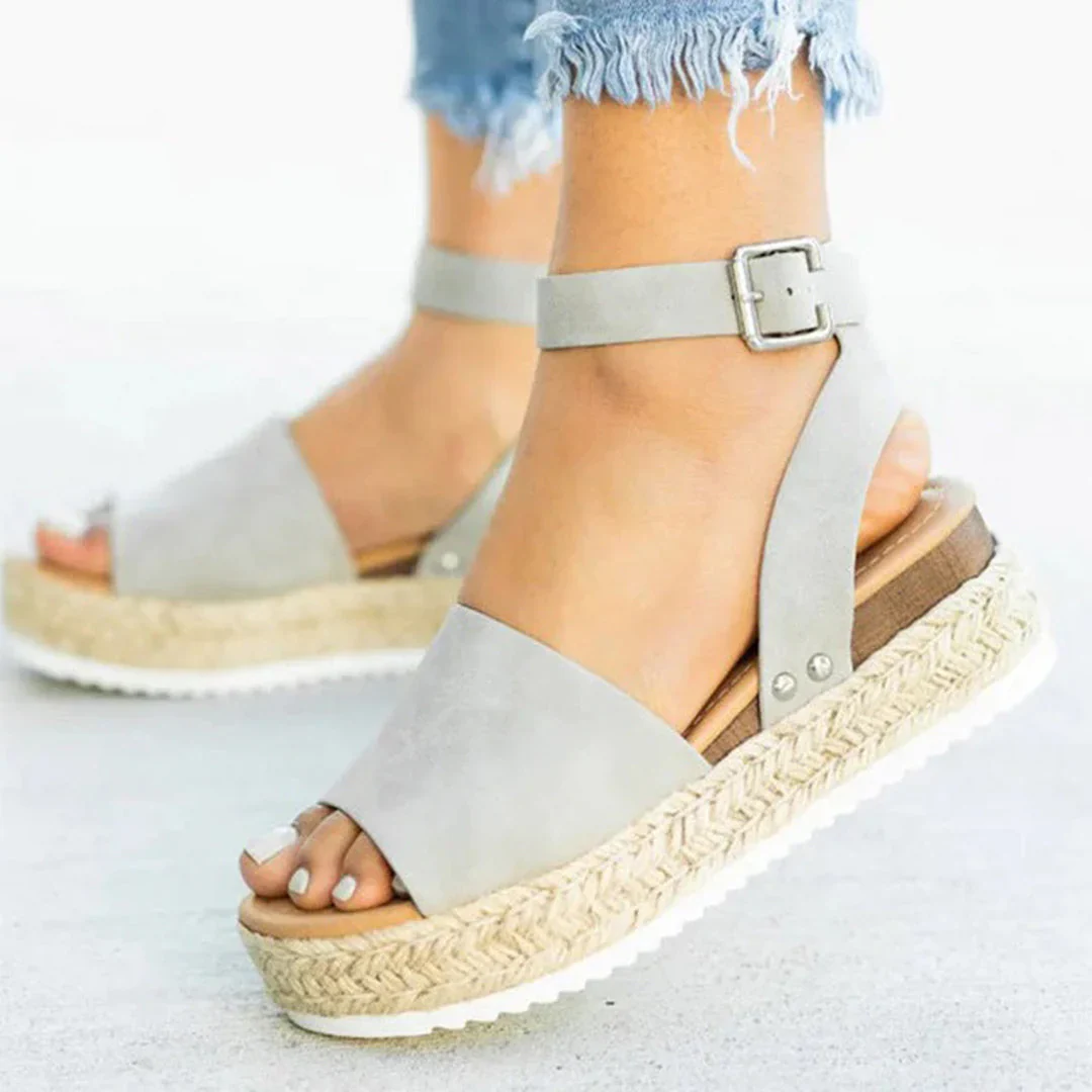 Mylene Sandals | Espadrille Sole Adjustable Ankle Strap Platform Sandals - Image 4