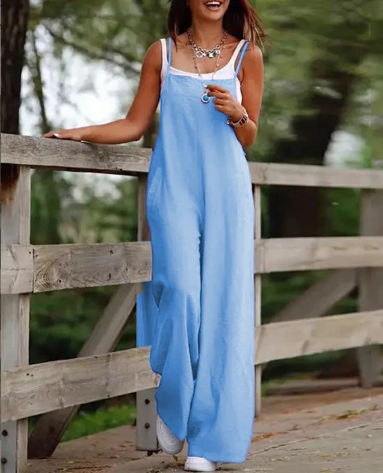 Nadia Jumpsuit | Wide-Leg Casual Overalls with Adjustable Straps - Image 4