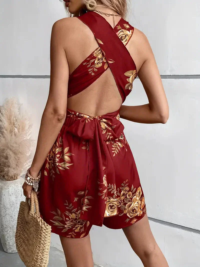 Nara Romper | Floral Print Cross Back Romper - Image 10