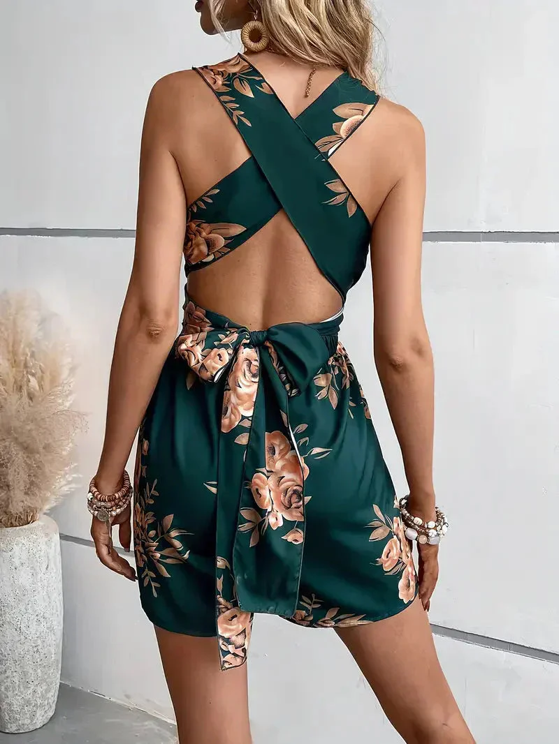 Nara Romper | Floral Print Cross Back Romper - Image 7