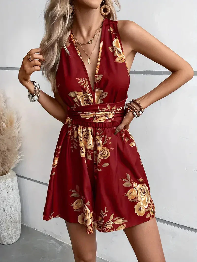 Nara Romper | Floral Print Cross Back Romper - Image 8