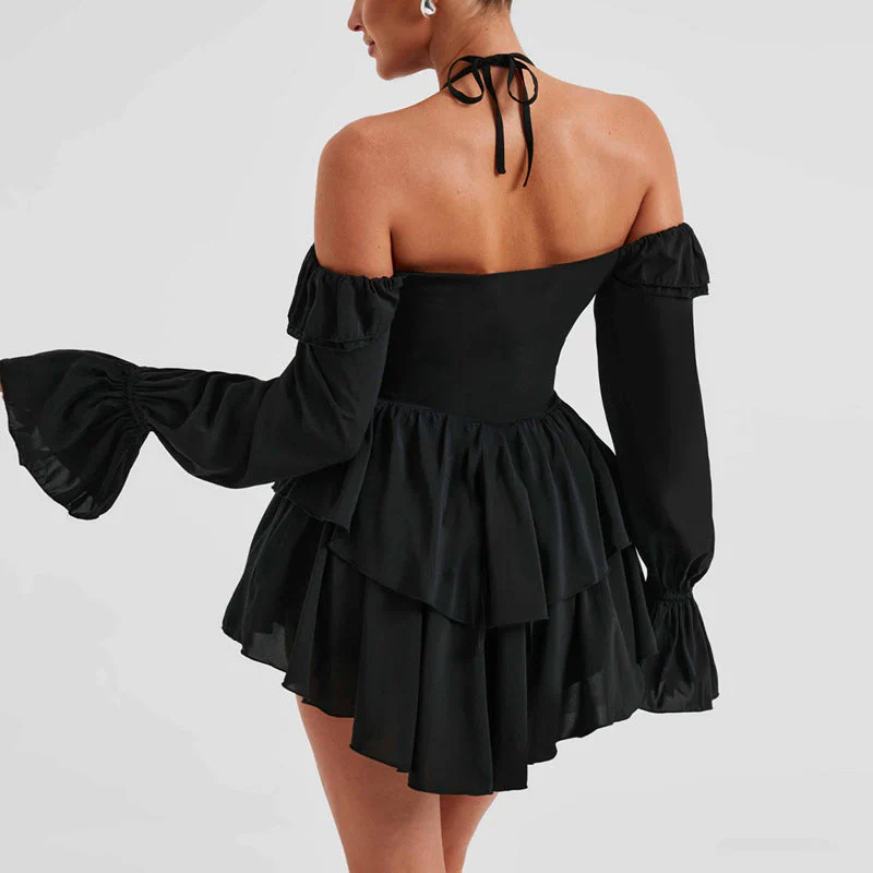 Nariyah Romper | Deep V Ruffle Front Off Shoulder Long Sleeve Romper - Image 2
