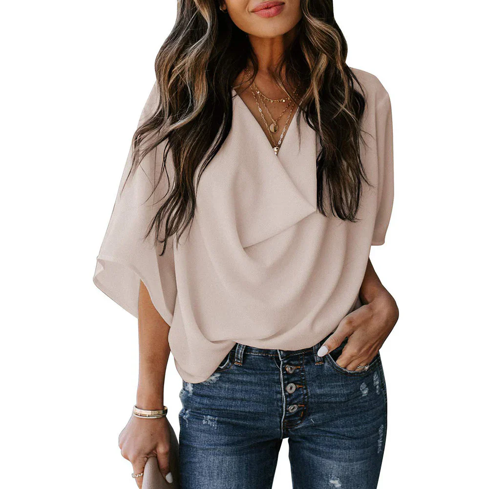 Nela Blouse | Loose Fit Pleated Flounce Sleeves V-Neck Chiffon Blouse - Image 7
