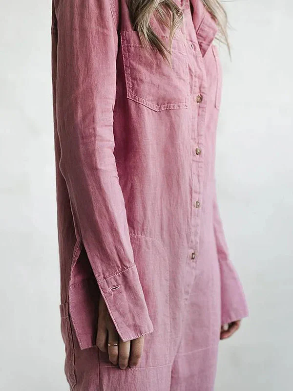 Nelly Long Sleeve Button Down Straight Leg Jumpsuit - Image 3