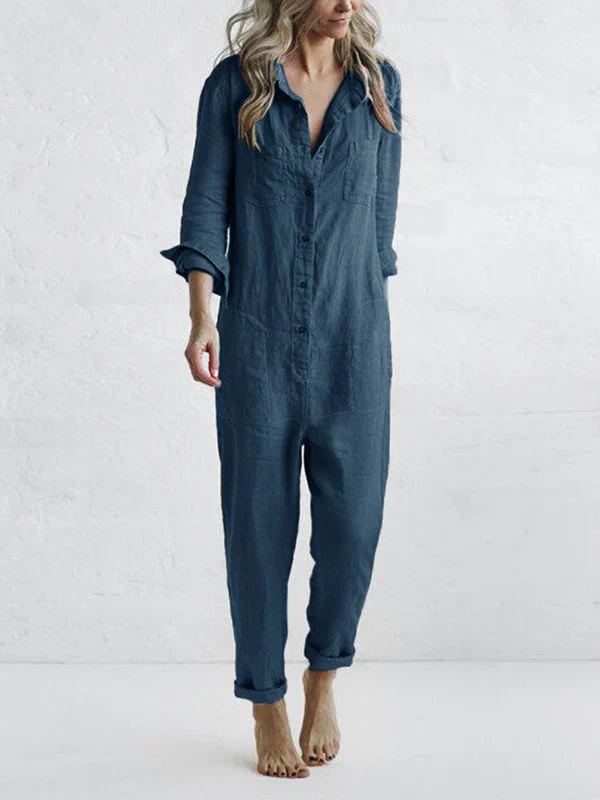 Nelly Long Sleeve Button Down Straight Leg Jumpsuit - Image 8
