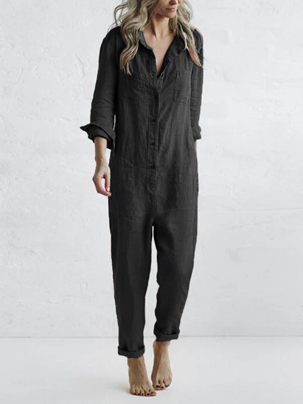 Nelly Long Sleeve Button Down Straight Leg Jumpsuit - Image 9