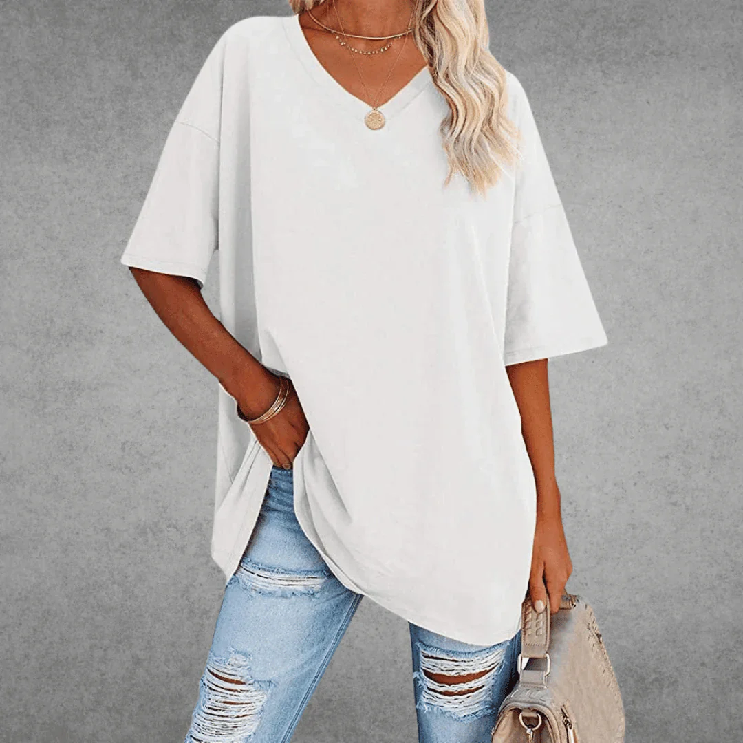 Nerissa Shirt | V-Neck Short Sleeve Cotton Blend T-Shirt - Image 3