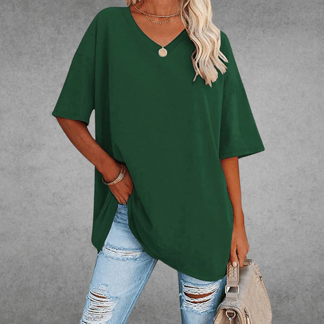 Nerissa Shirt | V-Neck Short Sleeve Cotton Blend T-Shirt - Image 4