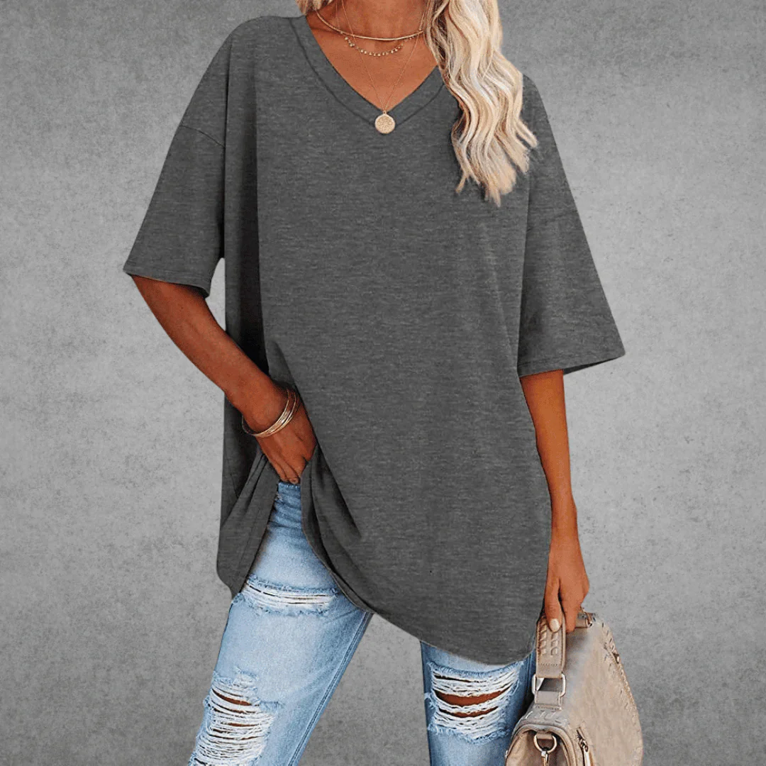 Nerissa Shirt | V-Neck Short Sleeve Cotton Blend T-Shirt - Image 5