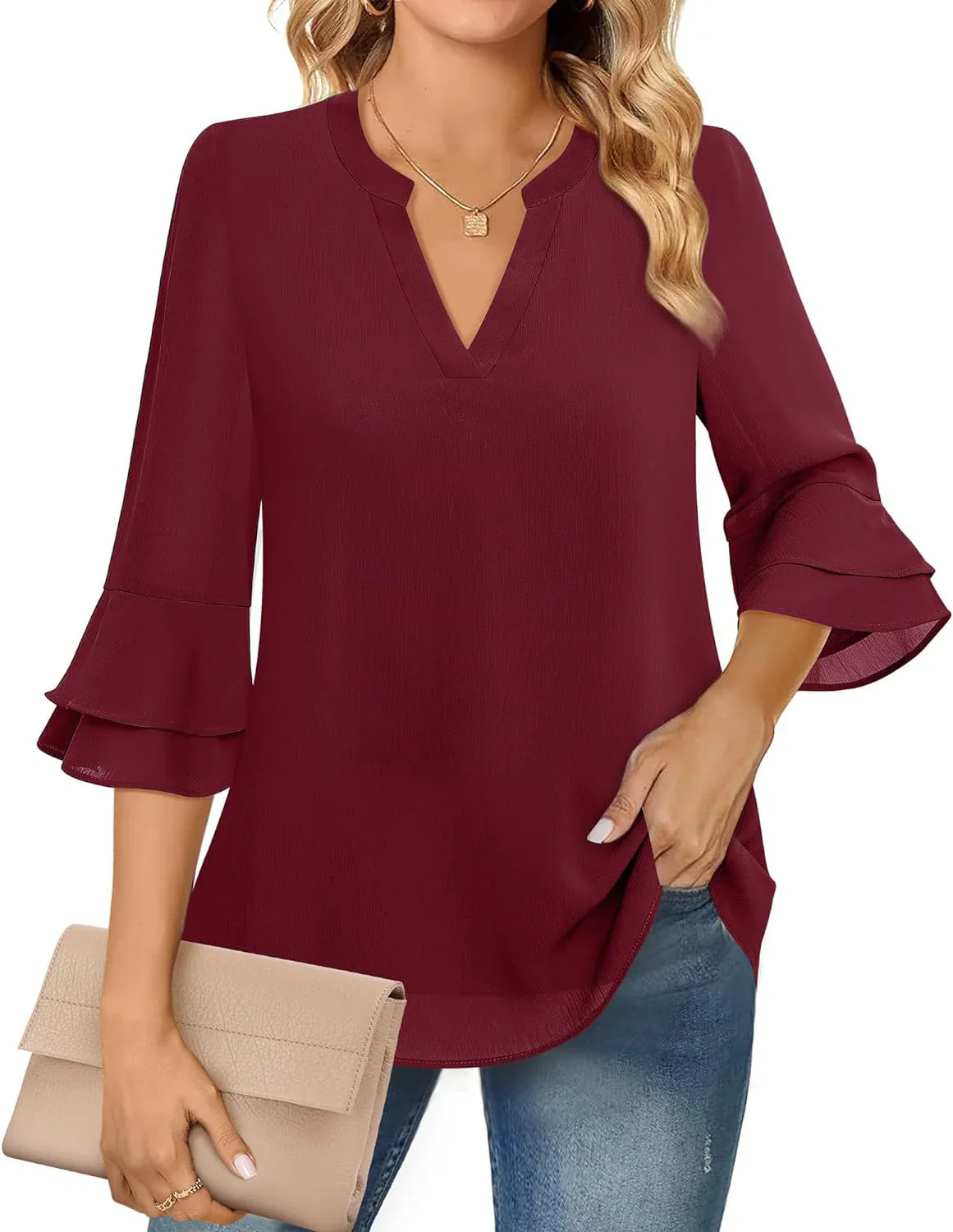 Nidia Blouse | Ruffle Sleeve Blouse with V-Neckline - Image 2