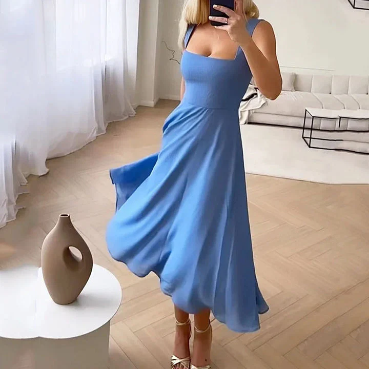 Nisha Dress | Sleeveless Strap Solid Color Midi Dress