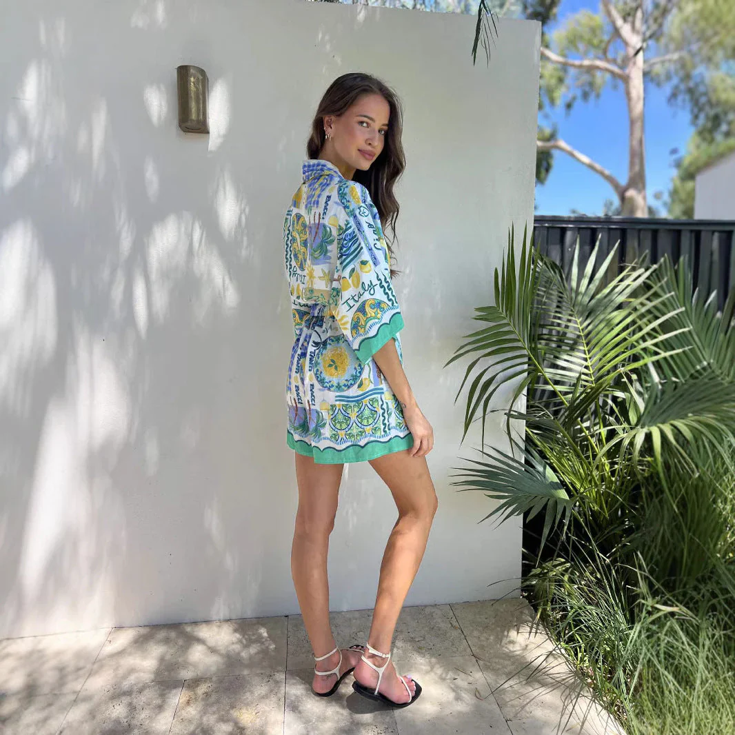 Noa Romper | Tropical Print Waist Tie Relaxed Fit Romper - Image 2