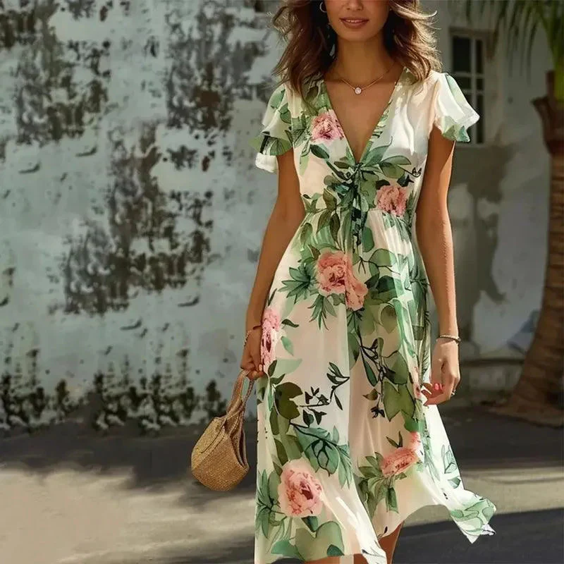 Noelle Short Flutter Sleeves Fitted Waist Wrap Dress - Image 2