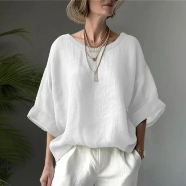Nooriyah Blouse | Oversized Drop Shoulder Cotton Linen Blend Blouse - Image 3